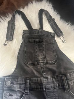 Justice Overalls Ripped with Sequin Patching Pants Size 10  Dark Wash Denim