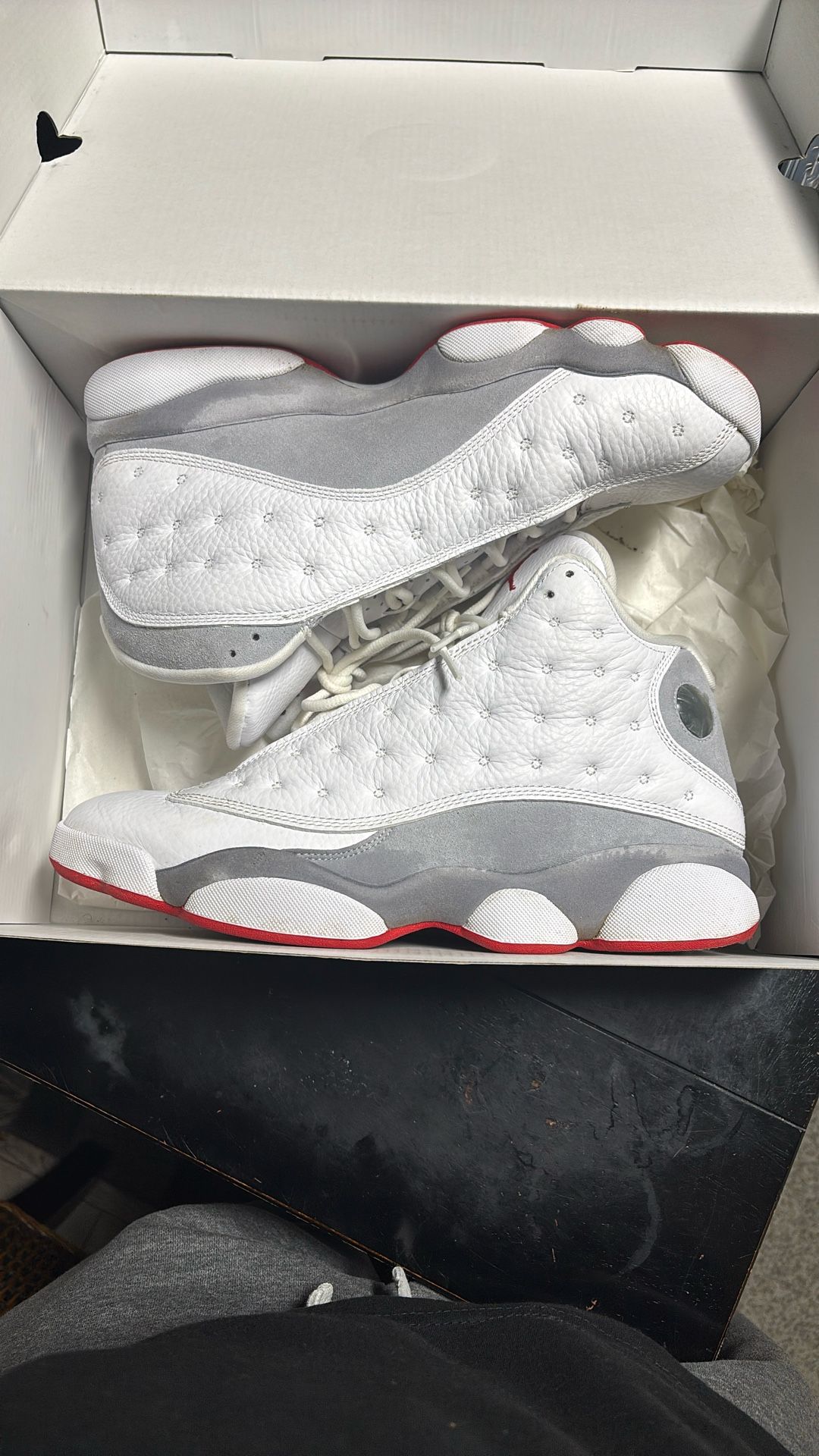 Jordan 13 “wolf Grey” Red And White Size 10