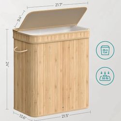 SONGMICS Laundry Hamper w/ Lid Removable Machine Washable Basket 26.4 Gal - Natural Beige