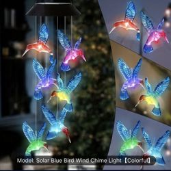 Solar Hummingbird Wind Chimes Color Changing Solar Mobile Lights Waterproof LED Wind Chimes Solar Powered Lights For Garden Balcony Patio Lawn