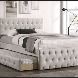 New In Box FULL BED W/TRUNDLE  LIGHT BROWN BURLAP And 2 Mattresses.