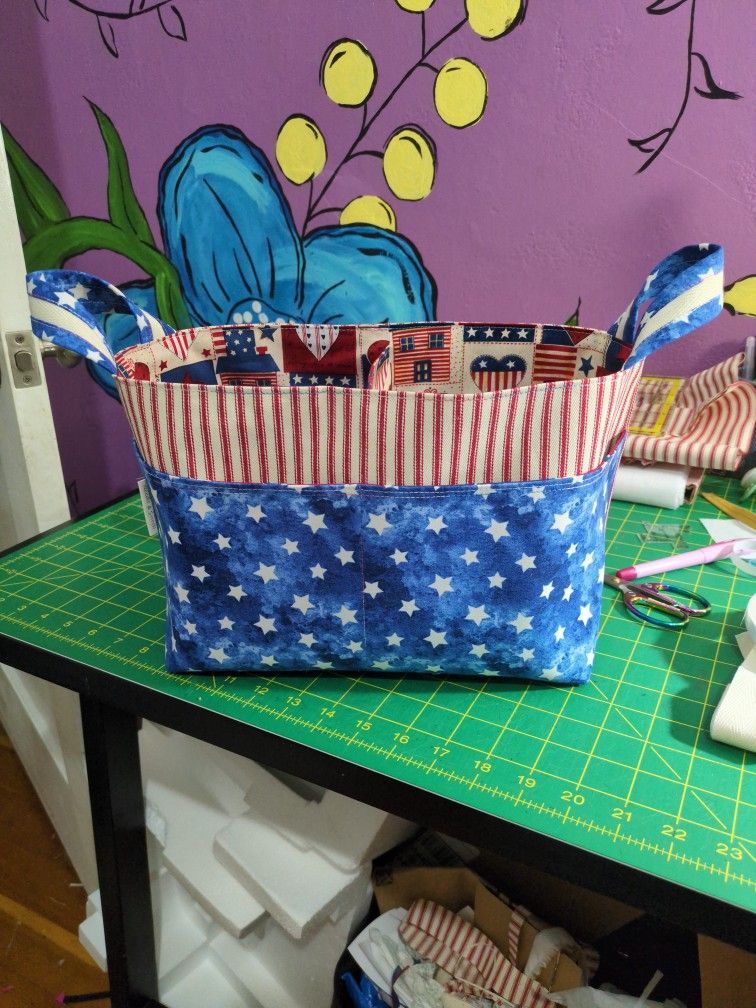 Handmade Divided Fabric Basket, Fourth Of July Themed