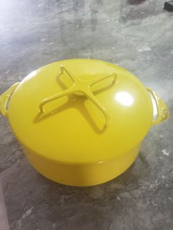 Vintage Dansk Kobenstyle IHQ 4 Quart 11” Yellow Enamelware Pot with Lid
