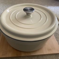 6”.5-Quart Enameled Cast Iron Dutch Oven Pot with Lid, Ivory White