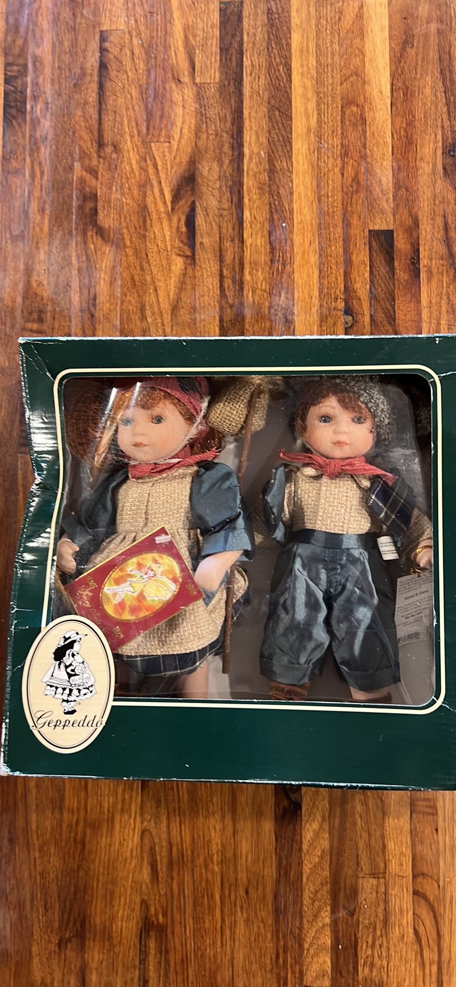 Vintage Hansel & Gretel Geppeddo Fairy Tale Series Porcelain Dolls w/ Tags READ