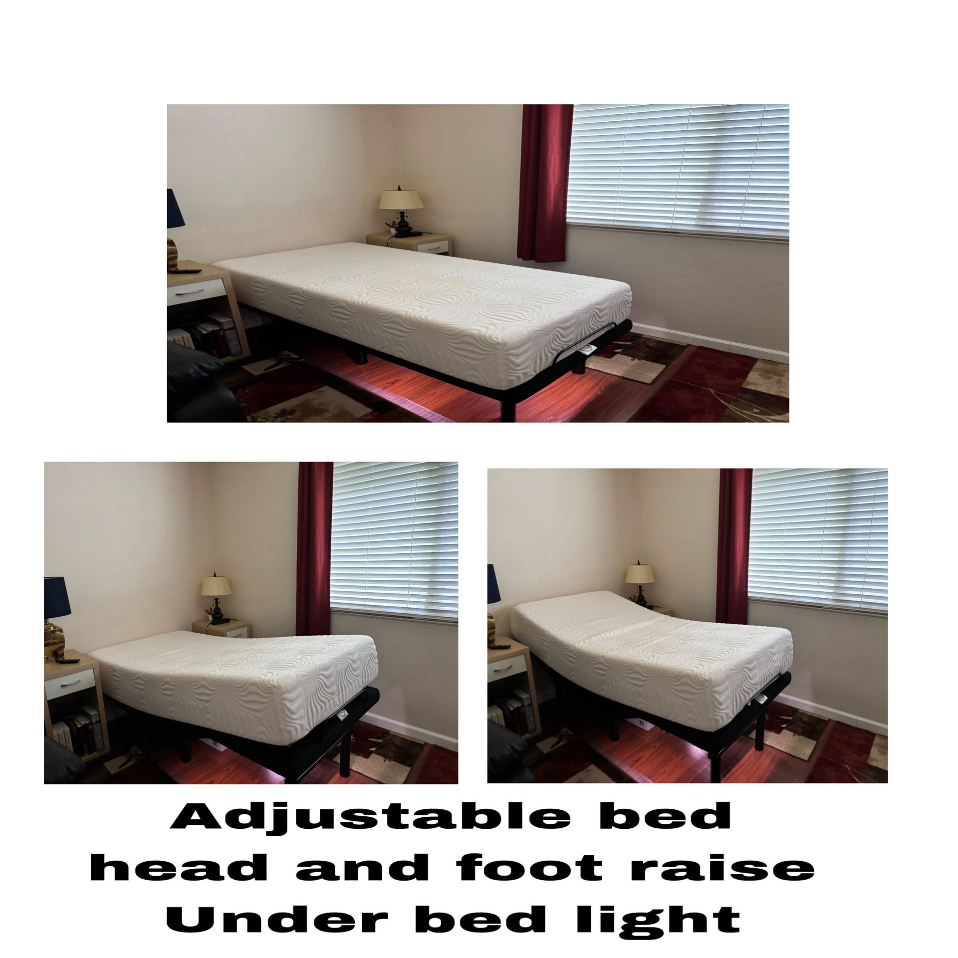 Black recliner and twin adjustable bed