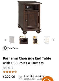 Chairside End Table with USB Ports & Outlets
