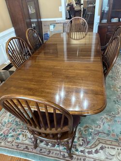Wood Dining Table with 6 Windsor Chairs