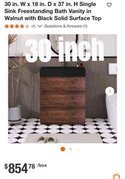 30-Inch Freestanding Bath Vanity Walnut with Black Top