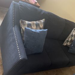 Semi New Navy Blue Sofa And Love Seat With Pillows