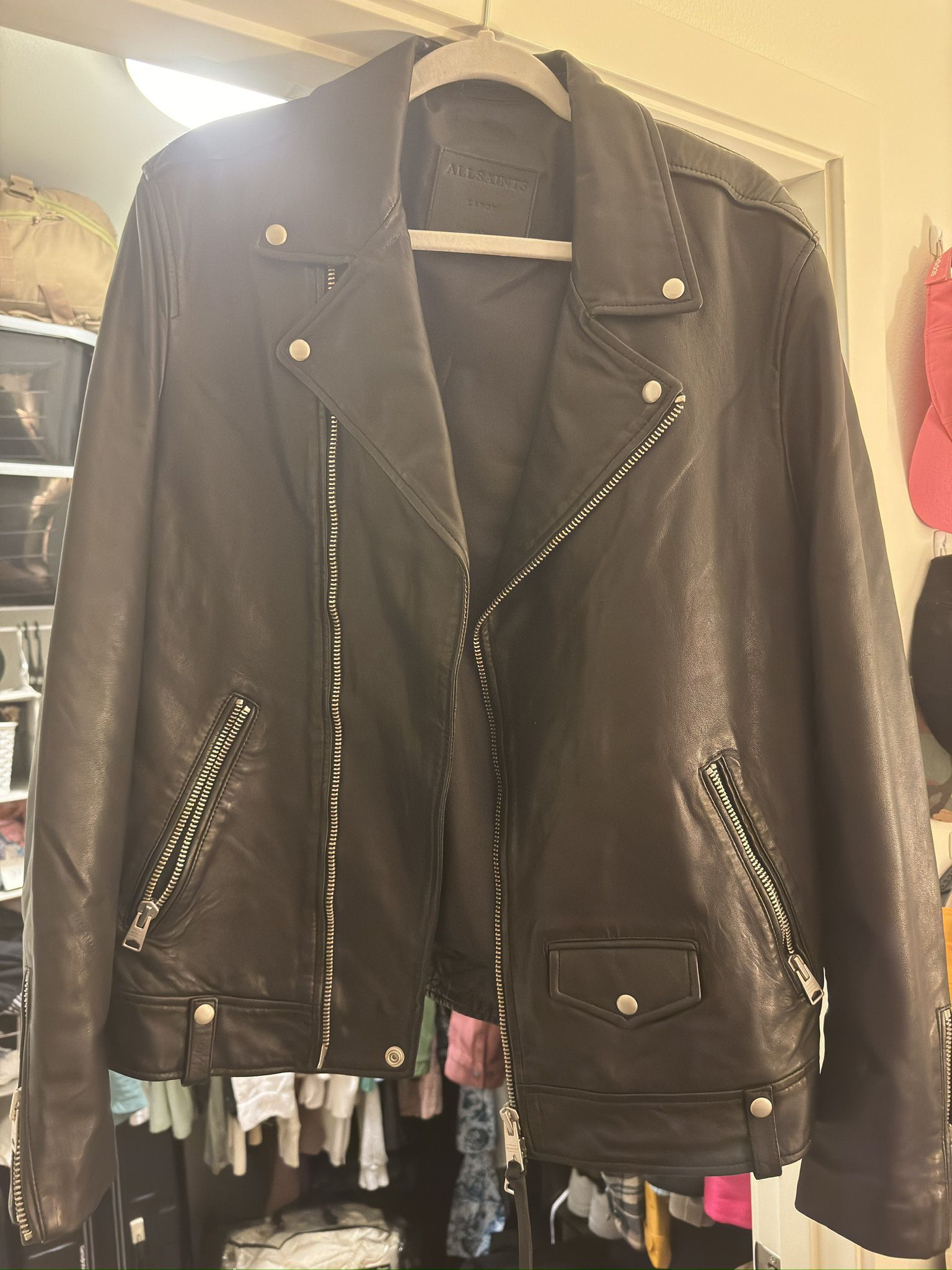 Allsaints Milo Leather Biker Jacket Men Size L