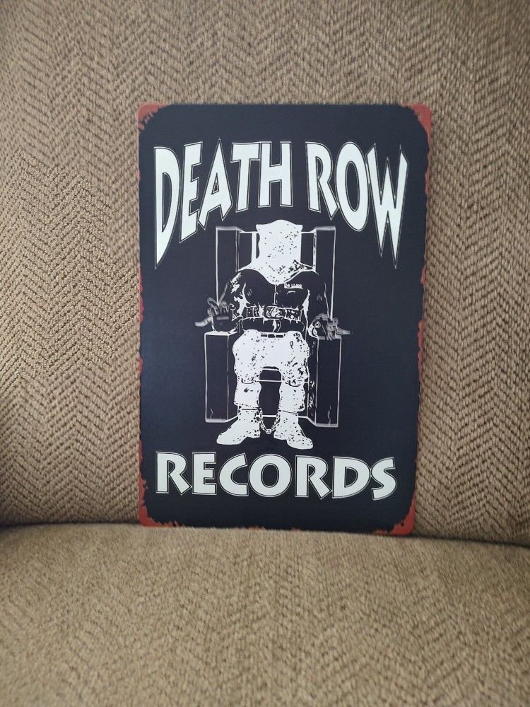 VINTAGE DEATH ROW RECORDS METAL SIGN. 12" X 8". NEW. PICKUP ONLY.