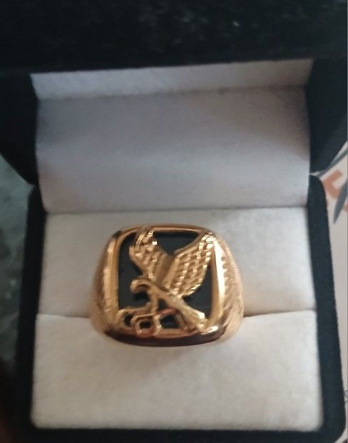 Mens Gold Filled And Black Onyx Eagle Ring Sz 12