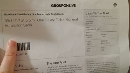 Nickelback lawn ticket