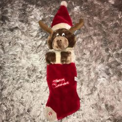 Vintage 1988 Chrisha Playful Plush Christmas Stocking Reindeer Moose