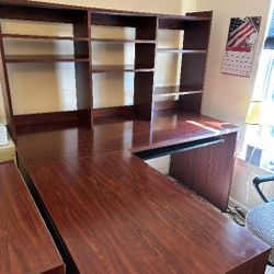 L Shaped Desk With Hutch, Wheeling File Cabinet And Matching Book Case.  