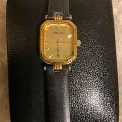 Gold Watch With Diamond And Calf Band(Oleg Cassini)