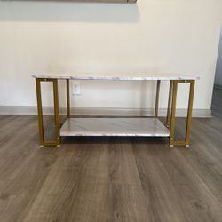 Faux White Marble Coffee Table on Gold Bases