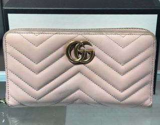 Gucci Wallet Long Wallet/Gg Marmont Round Zipper 443123 Leather Dusty Pink Box Tags