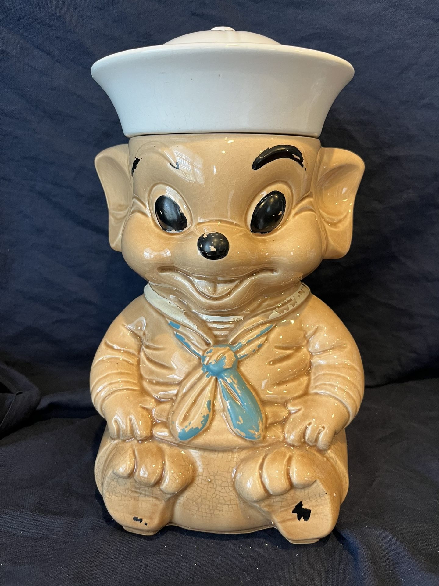 Vintage CW Cumberland Ware Sailor Mouse Cookie Jar USA