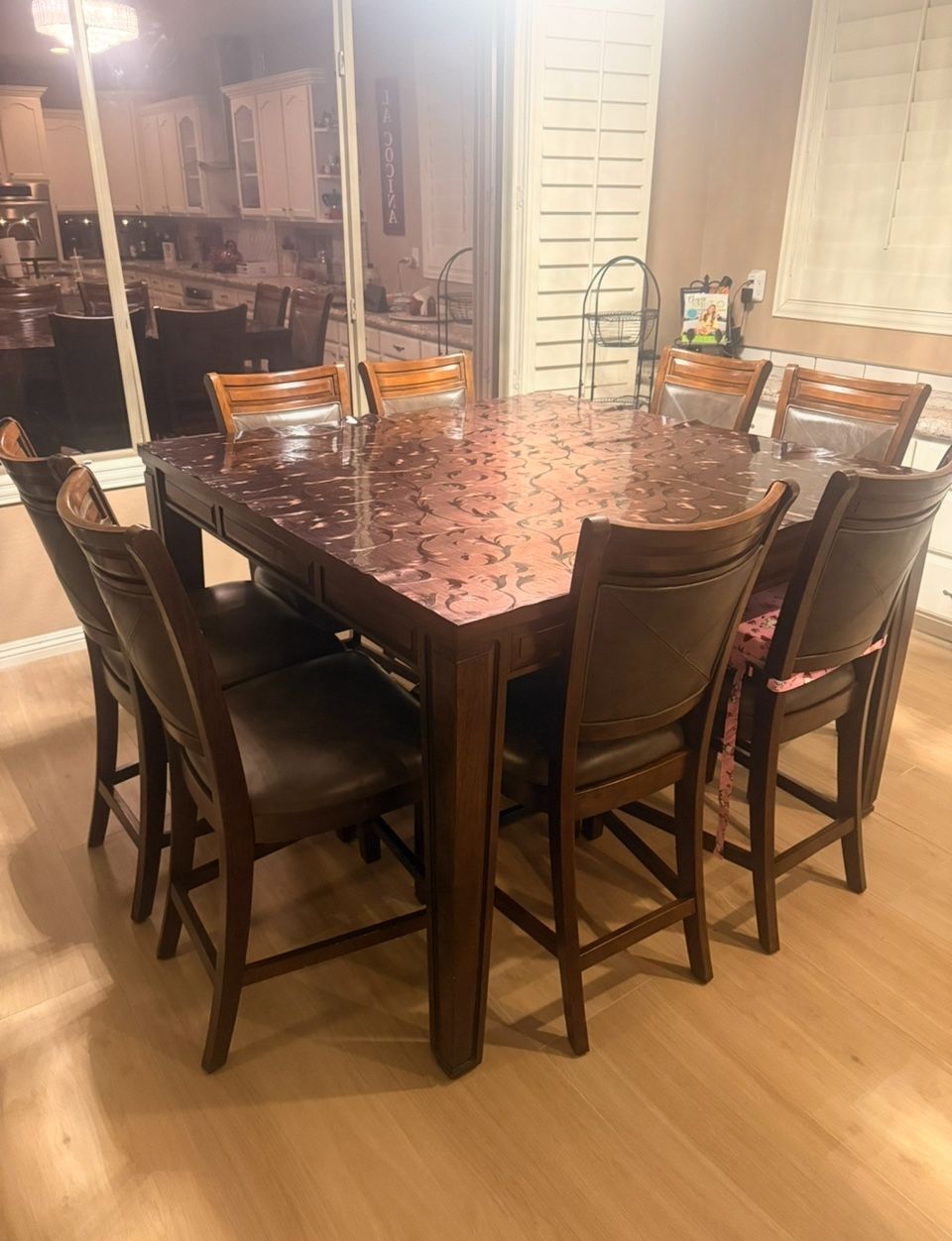 Counter Height Dining Table and 8 Chairs