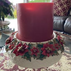 Vintage Christmas Candle Holder With Candle 