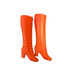 Vtg 1970 Barbie Doll Size SQUISHY LACEUP BOOTS - Orange