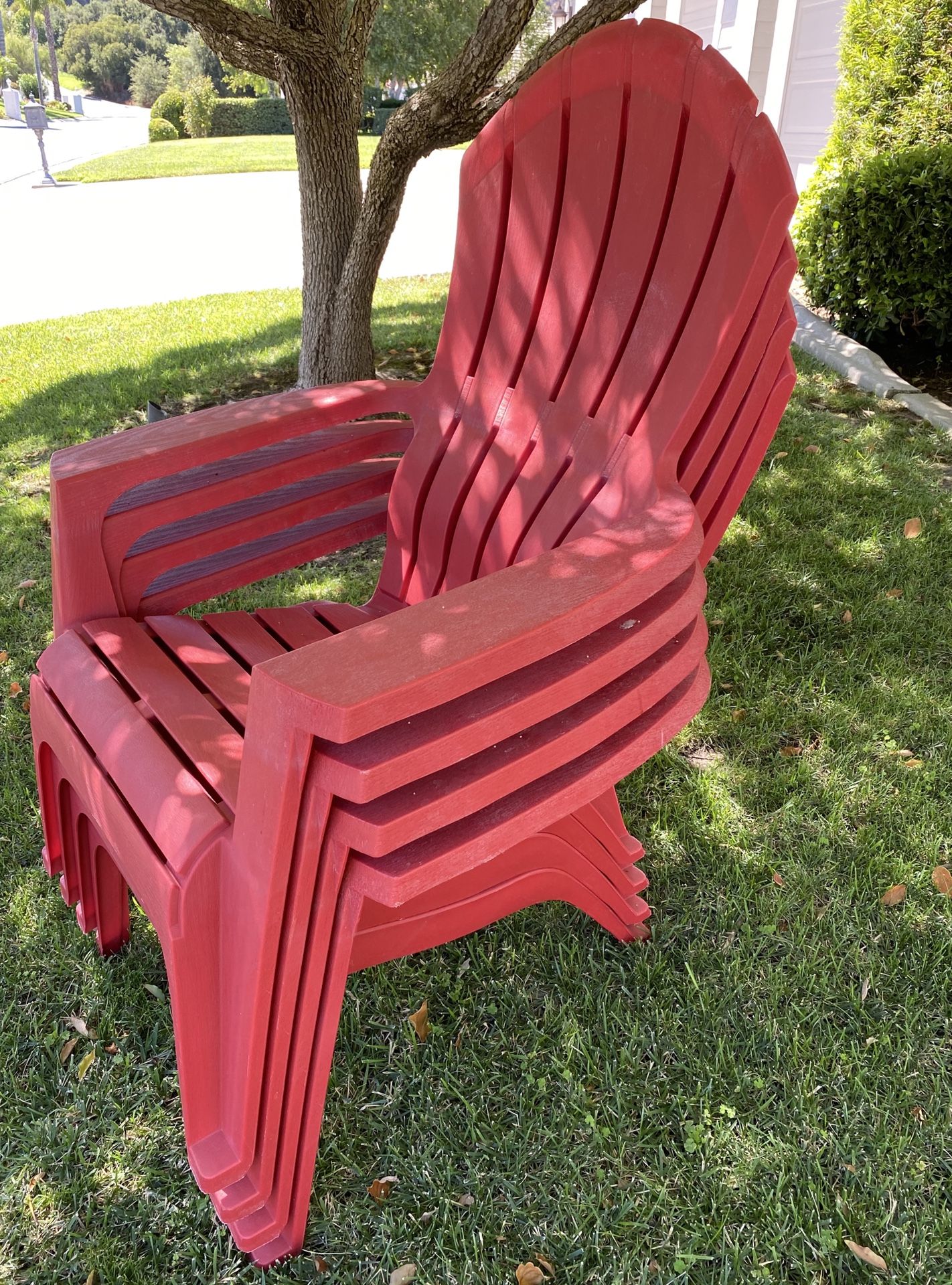 Red Stackable Plastic Adirondack Chairs