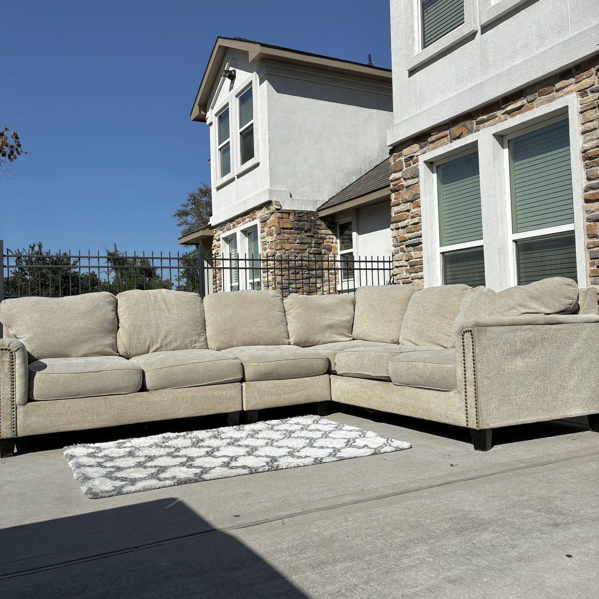 Light Brown Studded Sectional Couch Sala Free Delivery