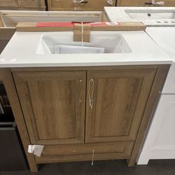 30 inch Brown Bathroom Vanity w/ White Sink & Countertop