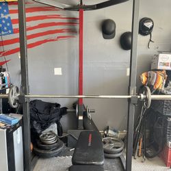 Gym Set/ Olympic Bar/ About 325 Lbs Of Weights