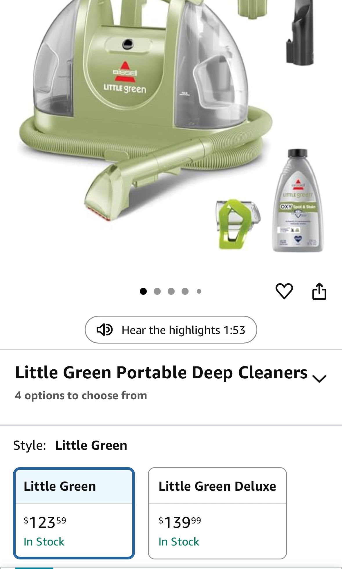 New BISSELL Little Green Portable Carpet & Upholstery Cleaner
