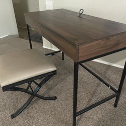 Dark Brown Wood Desk With Charging Station