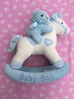 Aurora musical rocking horse teddy bear baby boy blue wind up