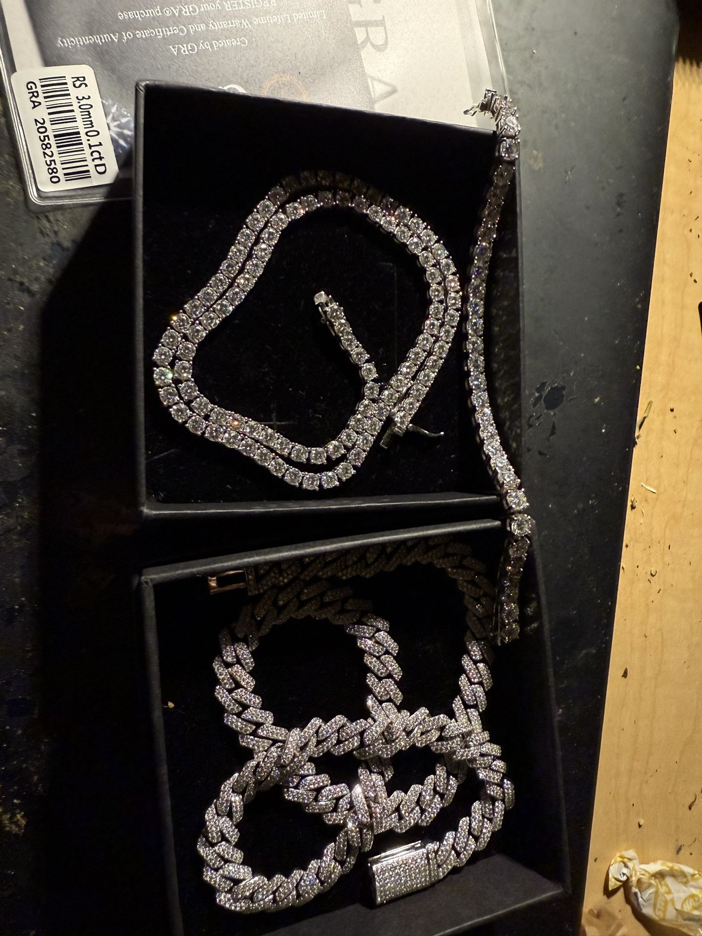 Lab Diamond Moissanite 12MM Cuban Chain & 4MM Tennis Chain & Bracelet Bundle