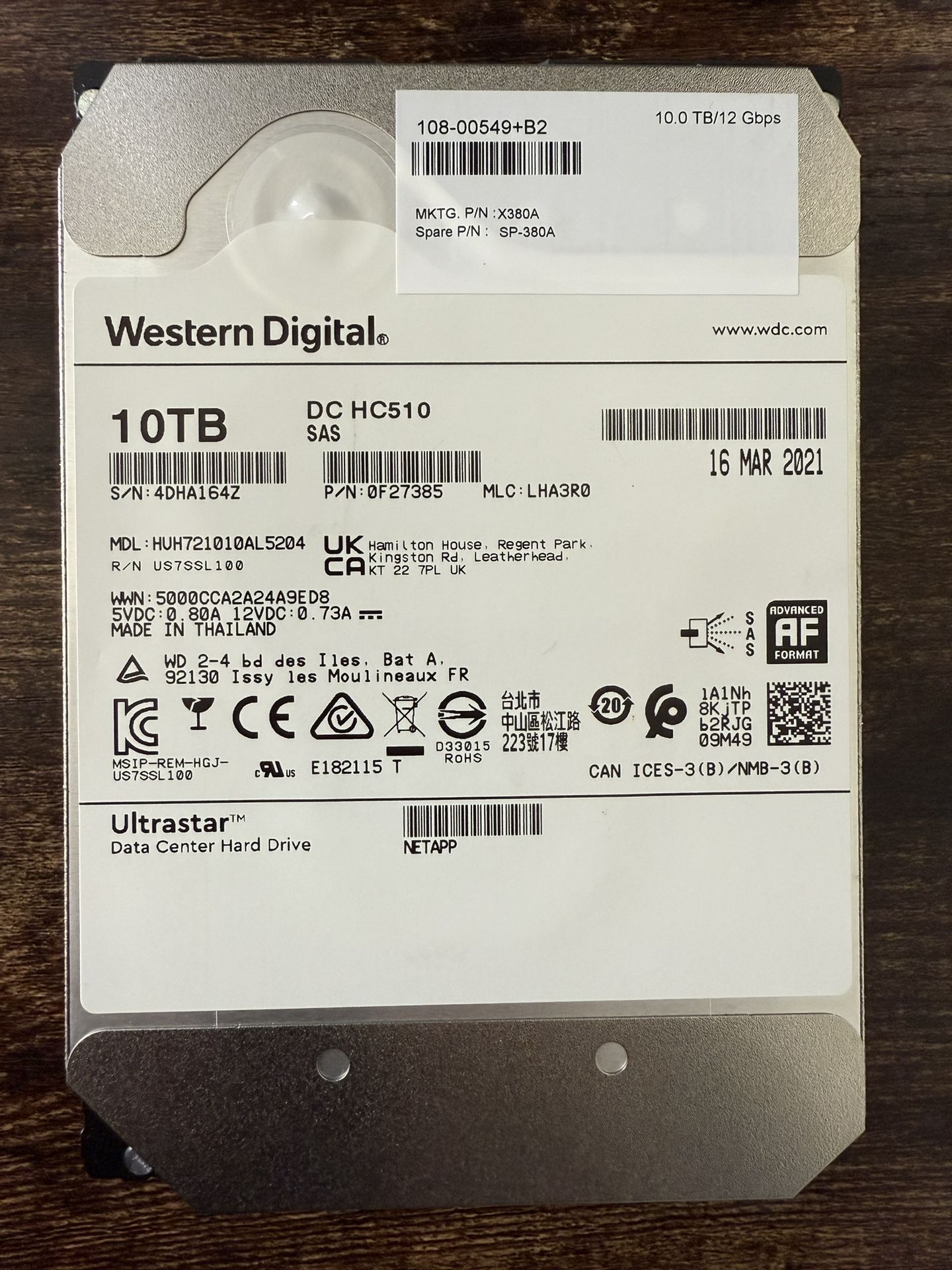 Western Digital 10 TB Ultrastar Data Center Hard Drive