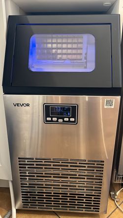 VEVOR Commercial Ice Maker Machine, 100 lbs/24h with 28Lbs Storage, 45 Cubes per Cycle, Stainless Steel Freestanding & Under Counter Ice Maker with LE