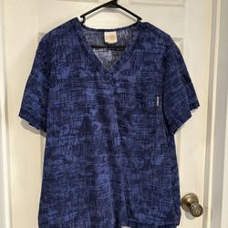 Koi Indigo Patterned V-Neck Scrubs top