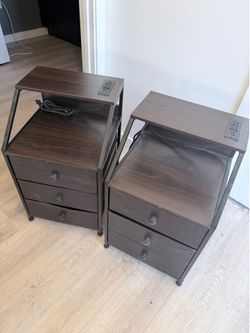 Set of 2 Nightstands with Charging Station & USB Ports