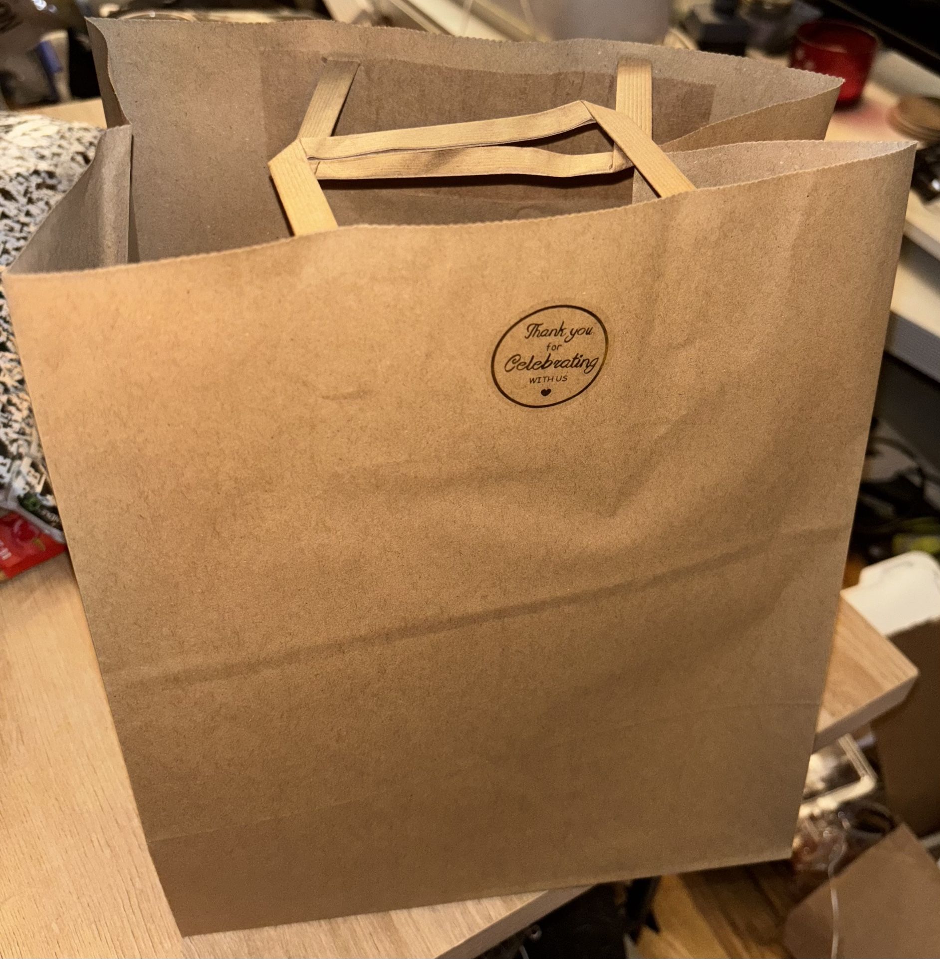 Paper Gift Bags - With Thank You For Celebrating With Us Stickers