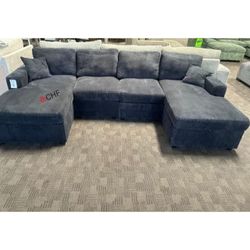 U Shaped Corduroy Double Chaise Sectional Couch  // July Sale 