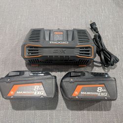 Ridgid (2) 8.0Ah Max Output EXP Batteries & Charger