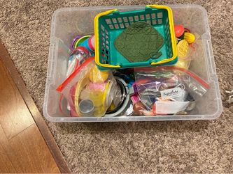 Kitchen toys plates cups food pans
