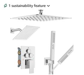 Aolemi Shower Faucet Set Ceiling Mount Shower System Rough-in Valve and Shower Trim Kit 2 in 1 Handheld Spray Push Button Diverter 12 and 6 Inch Dual