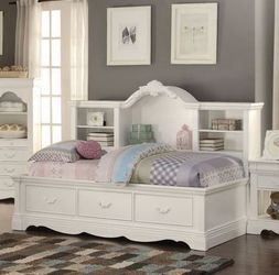 Brand New White Twin Daybed with Bookcase Storage