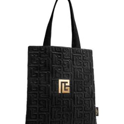 Balmain Large Black Velvet Quilted Tote Bag 