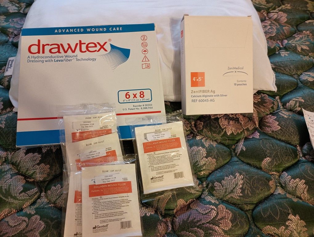 Drawtex Hydro Conductive Wound Dressing. Collagen Wound Filler & Zeni Fiber Ag Calcium Alginate With Silver