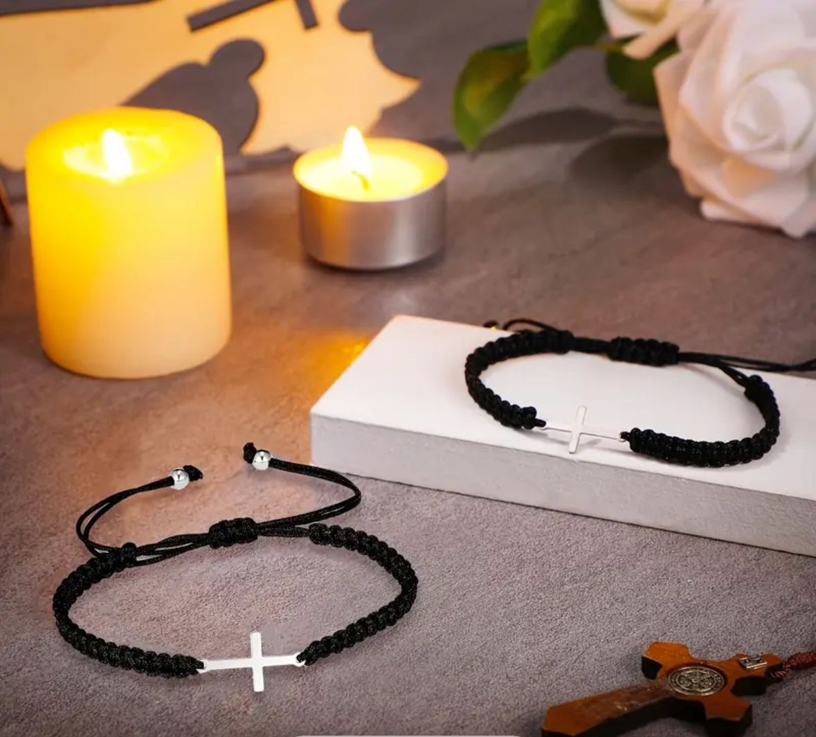 Homemade Stainless Steel Cross Bracelet Hand Tied (Next Day Shipping)