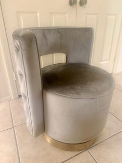 Gray Velvet Tufted Swivel Chair with Gold Base