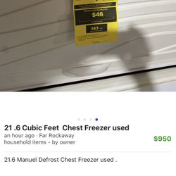 Frigidaire deep freezer 21.6 Cubic Feet